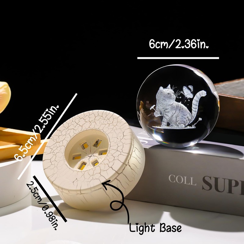 2.36in. 3D Cat Themed Crystal Ball Gifts for Women Cat