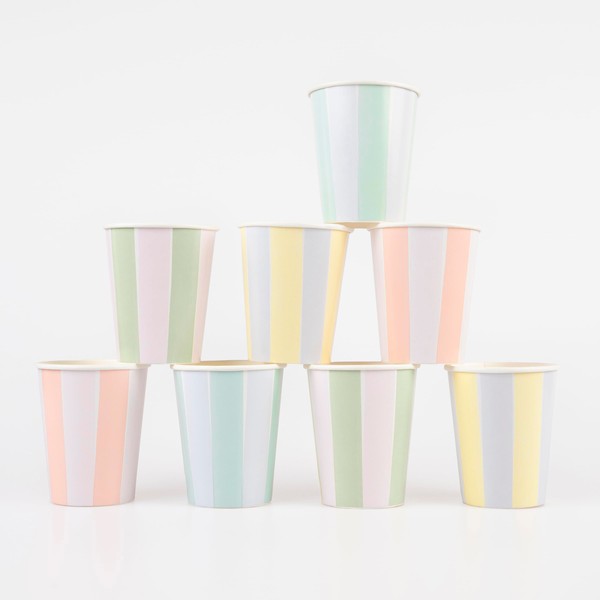 Meri Meri Pastel Striped Cups (Pack of 8), Pastel Paper