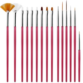 15 Pcs Nail Brushes, Nail Art Kit, Nail Art Brush Set for Nail Drawing, Nail Design, Nail Supplies (RoseRed)
