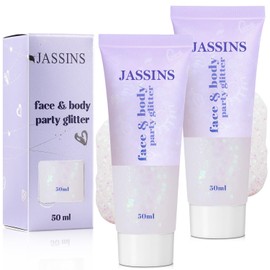 JASSINS 2 Pack Face Body Glitter, 100ml White Glitter Gel Makeup for Women Girls Kids, Singer Concerts Festival Rave Accessories, Chunky Mermaid Sequins Glitter