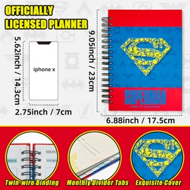 Superman Academic Planner, Superhero Weekly Monthly Daily Agenda, Custom Date Organizer for Time Management, Spiral Bound Notebook with Colorful Tabs,Datebooks for Middle or High School Student (Blue Red)