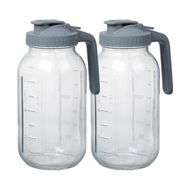 Novelinks 64OZ Glass Pitcher with Lid, Wide Mouth Mason Jar Pitcher, Leak-proof Water Jug for Juice, Milk,iced Coffee Lemonade Tea,2 Pack