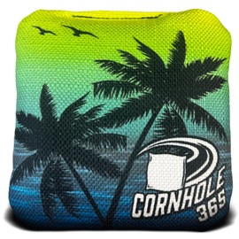 Cornhole365 Themed Cornhole Bags - All-Weather, Heavy-Duty, Resin Filling, Double-Stitched Duck Cloth - Professional Corn Hole Bean Bags for Indoor & Outdoor Use - Beach and Palm Trees - Set of 8