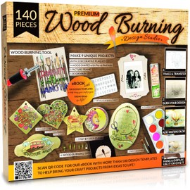 Beginners Wood Burning Kit 140 Pieces. Best Gift Idea for Art & Craft Kit Lovers. Woodburning DIY Hobby Kits With 9 Large Wooden Plaques To Make Unique Wood Burning Projects