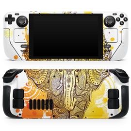 Design Skinz - Compatible with Steam Deck - Skin Decal Protective Scratch-Resistant Removable Vinyl Wrap Cover - Bright Orange Ethnic Elephant