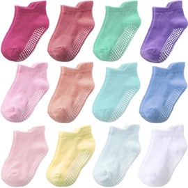 Aroveea Baby Toddle Socks Grip Non Slip Kids Boys Girls Cotton 12 Pack Ankle Cute Newborn Socks 6-12Month