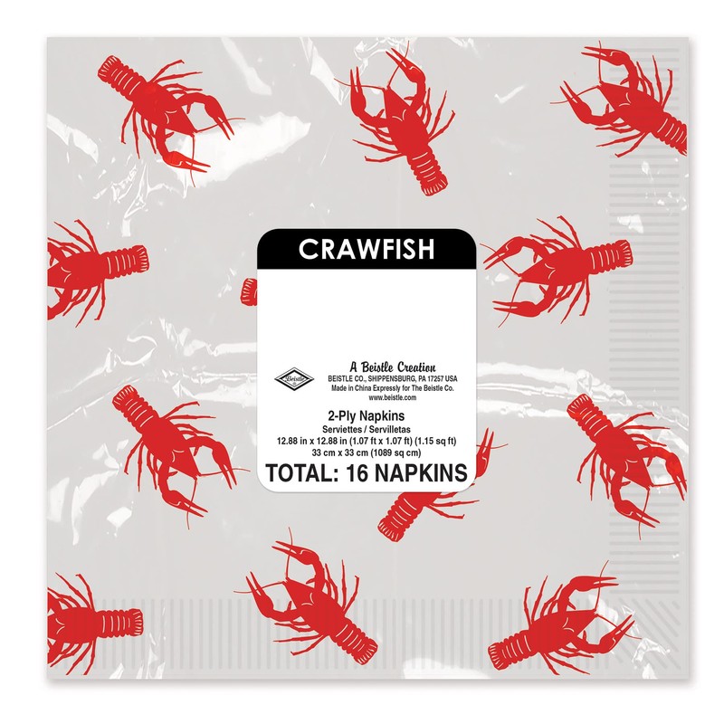 Beistle 58126 Crawfish Luncheon Napkins, 2-Ply, 16 per Package, Red/White