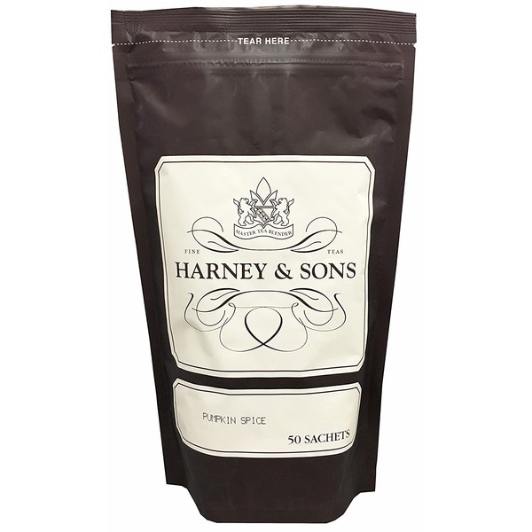 Harney & Sons Pumpkin Spice Herbal Tea - Bag of 50 Tea Sachets - Caffeine-Free Rooibos Tea