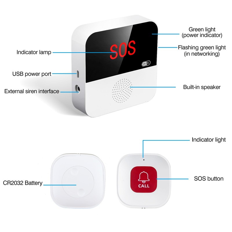 Chatthen Personal Alarm, Wireless Portable Caregiver Pager Alarm System, Personal