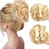 Claw Clip Messy Bun Wavy Chignon Ponytail(Blonde and Beige)