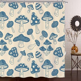 Laifzere Cute Blue Mushroom Shower Curtain - Hippie Funky Vintage Retro Fabric for Bathroom Set - Waterproof Funny Decor for Bathtub - 60x72 Inch with Hooks