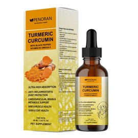 Kurkuma Curcumin Tropfen für Hunde, mit Schwarzem Pfeffer, D3, Omega-3, Gelenk- und Immunsystem-Unterstützung, Knochen und Muskelgesundheit, Haut und Fellgesundheit - Besser geeignet für ältere Hunde