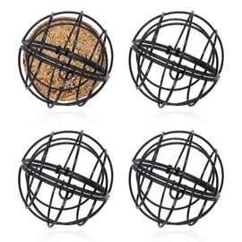 4 Pcs Metal Hanging Bird Feeder without Chain, Small Fat Ball Bird Feeder Suet Fat Ball Feeders Hanging Spherical Window Bird Feeder for Home Garden Wildlife Birds Finch Sparrow Robin (Black)