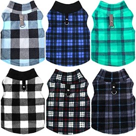 6 Pieces Polar Fleece Dog Sweater Soft Dog Winter Clothes with Leash Ring Plaid Warm Dog Jacket Pullover Clothes for Dogs Polar Fleece Dog Sweater and Jackets Winter Pet Indoor Outdoor Use (Large)