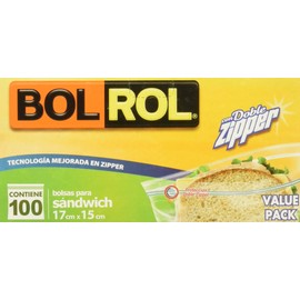 Bol Rol Bolsas Herméticas con Doble Zipper para Sándwich, 17 x 15