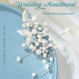 Atigy Silver Bridal Hair Vine Beads Hairpiece Crystal Wedding Hair Accessories for Women