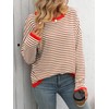 Famulily Crew Neck Striped Pullover for Women Colour Block Long