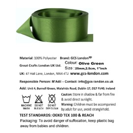 Double Sided Satin Ribbon Size 25mm x 10 Meters, Many Colours, Gifts Wrap, Crafts, Cloth, Sewing, Party, DIY, Car, Events, Bows, Wedding Favours Decorative Easter Christmas (Olive Green)