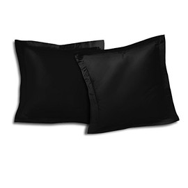 Home Linge Passion 2 Pillowcases with Raised Seam and 57 Thread Count Cotton Black 63 x 63 cm 2