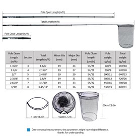 Fairiland Maykay Long Handle Fishing Net with Extendable Carbon Pole and Collapsible Full Metal Hoop Telescopic Rubber Landing Net Up to 11ft (3.1M/10FT)