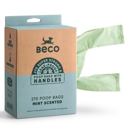 Beco Strong & Large Poop Bags - 270 Loose packed with Tie Handles - Box Dispenser - Mint Scented Dog Poo Bags