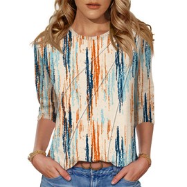 LOMON Spring Tops 3/4 Length Sleeve Womens Tops 2025 Fashion Trends Women Elbow Sleeve T Shirts Multicolor Floral S