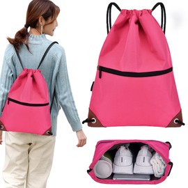 CINY Waterproof Drawstring Gym Bag, Backpack, Sports Bags for Men and Women with Zipper, Waterproof Drawstring Bag for Sports, Beach, Swimming, Hiking, pink