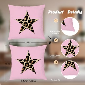 Nipil Trendy Leopard Pillow Covers 18x18, Pink Cheetah Leopard Print Room Decor, Preppy Cheetah Print Star Lucky 8 Ball Decorative Throw Pillow Covers for Girls Bedroom Dorm Apartment, Set of 2