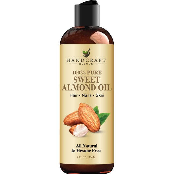 Handcraft Sweet Almond Oil - 100% Pure and Natural - Premium Therapeutic Grade Carrier Oil for Aromatherapy, Moisturizing Skin and Hair - 236 ml