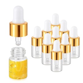 Kesell 2 ml Glass Dropper Bottle Mini Travel Size Essential Oil Bottles with Glass Eye Dropper Leak Proof Bottles Container for Perfume, Pack of 10 (Gold cap)