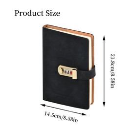 Husalsea Password Book, Lockable Diary, Notebook With Lock Retro, Journal With Lock Simple Art, Leather Notebook, Suitable For Handbook Notepad And Diaries For Boys, Girls Or Adults (Black)