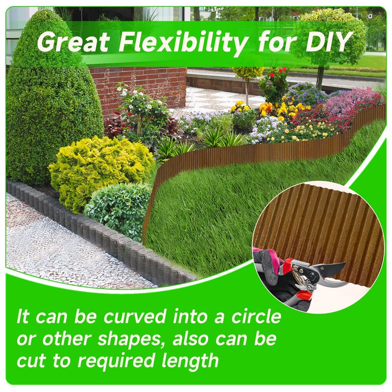 Corrugated Garden Edging,6"×20Ft Pre-Rusted Landscape Edging & Lawn Edging Border,Metal