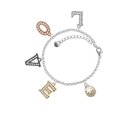 Delight Jewelry Goldtone Ornament with White Snowflake Multi-Colored Crystal Love Charm Bracelet, 6+2" Extender