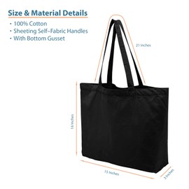 Economical Cotton Tote Bag, 6 | 8 Pack, 100% Cotton, 16" x 15" with 21" Handle Reusable Grocery Bags for Shopping (With Bottom Gusset, Natural, 8 Pack)