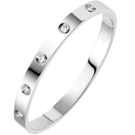 Jude Jewelers Classical Plain Stainless Steel Cubic Zircon Filled Bangle Bracelet (Silver)