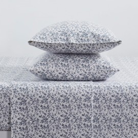 Tahari Home - Queen Sheets, 4-Piece Cotton Flannel Bedding with Matching Pillowcases, Brushed for Extra Softness, Cozy Home Decor (Flora Gray, Queen)