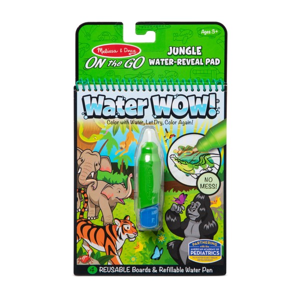 Melissa & Doug On The Go Water Wow! Reusable Water-Reveal Coloring Activity Pad – Jungle - Party Favors, Stocking Stuffers, Travel Toys For Toddlers, Mess Free Coloring Books For Kids Ages 3+
