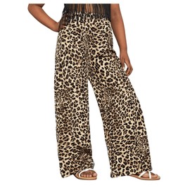 Floerns Girl's Elastic Waist Leopard Print Track Pants Straight Leg Street Pants Coffee Brown 11Y
