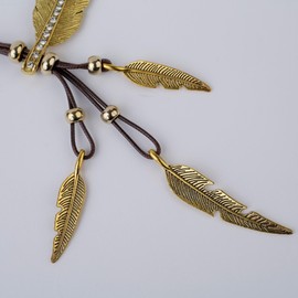 Leaf Rope Chain, Native American Feathered Pattern Pendant for Men, Women - Long Fine Necklace/Choker Jewelry, Bohemian-Style Fashion Statement Accessories for Collares/Sweater/Costume (Coffee&Golden)