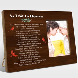 EWDMOUK Memorial Gifts for Loss of Loved One,Condolences Gifts,Remembrance Gifts for Loss of Loved One,Sympathy Gifts for Loss of Loved One,As I Sit in Heaven Wood Picture Frame