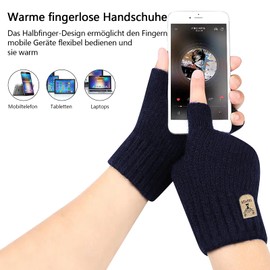 IGTOPS Half Finger Gloves, Alpaca, Warm Winter Thickened Warm Knitted Gloves, Work, Running, Cycling, Driving, Men, Women, Fingerless Gloves, Winter Fingerless Gloves (Navy Blue)