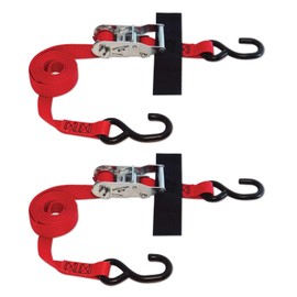 S-Hook Strap 1"x8' Ratchet 2 Pack (USA!) with Hook & Loop Storage Fastener