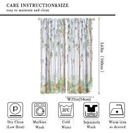 Kids Animal Curtains, Watercolor Natural Forest Animal Hedgehog Fox Butterfly Rabbits Forest Print Curtain Boys and Girl Bedrooms 42x63in