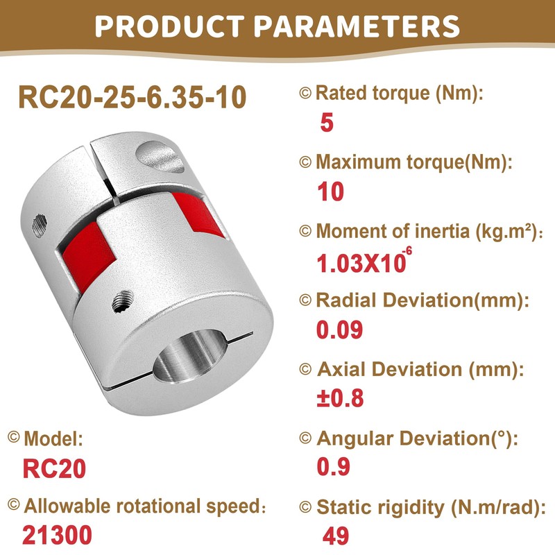 Shaft Coupling 6.35 mm to 10 mm Waves Flexible Elastic