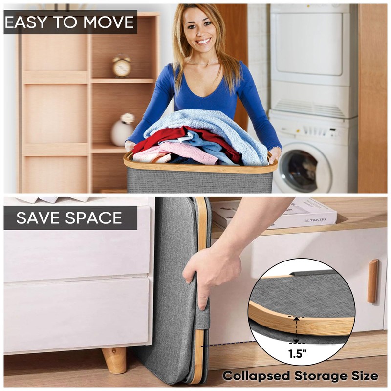 BALEINE Laundry Hamper with Lid, Tall Laundry Baskets with Bamboo