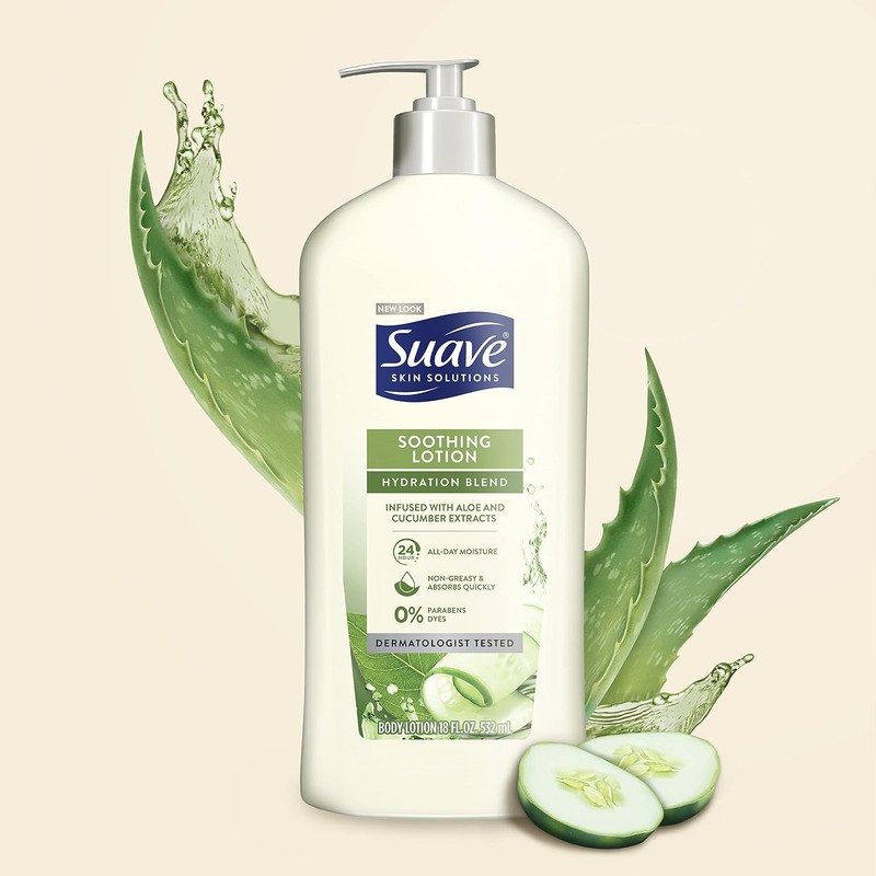 Suave Skin Solutions Body Lotion, Soothing with Aloe, 18 oz