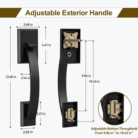 HOSOM Matte Black Front Door Handle and Deadbolt Set, Exterior Front Door Lock Set with Interior Door Knob, Single Cylinder Entry Front Door Lock Reversible for Right and Left Handed Doors