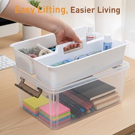 Citylife - Organizadores de manualidades transparentes de 17 cuartos de galón y caja de almacenamiento con bandeja con asa | Stackable Ar...