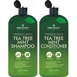 First Botany Champú y Acondicionador de Árbol de Té y Menta para Hombres y Mujeres - Aceite Puro de Árbol de Té y Aceite de Menta - Combate la Caída d