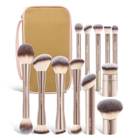 MAANGE Makeup Brushes 12 Pcs With Bag, Multi-functional Makeup Brushes Set for Dual-Head Contour Powder Blush Foundation Blending Eyeshadow Make up Brushes Set (Champagne Gold, 12 Piece+1 bag)